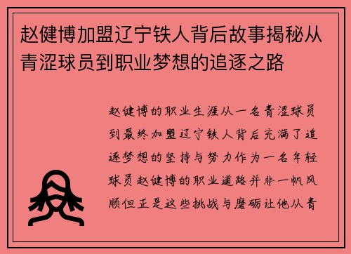 赵健博加盟辽宁铁人背后故事揭秘从青涩球员到职业梦想的追逐之路